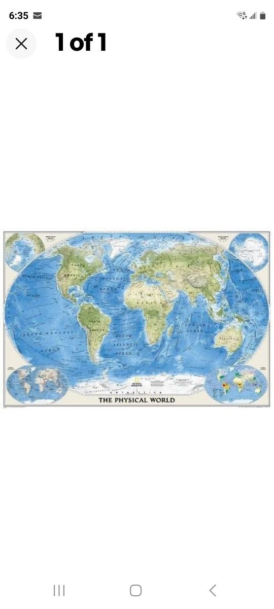New, 2018, World Physical National Geographic Reference Map (Tubed).