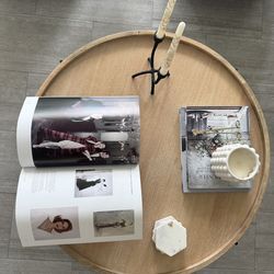 Round coffee table from West Elm (36”) Cerused White like brand new