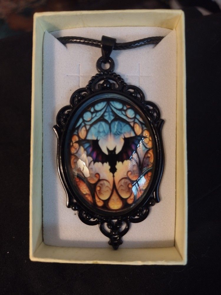 Beautiful Gothic Bat Cameo Pendant