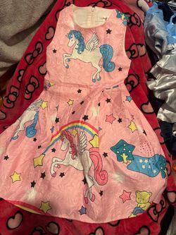 Girls Pink Unicorn Print Sleeveless Dress 8/10