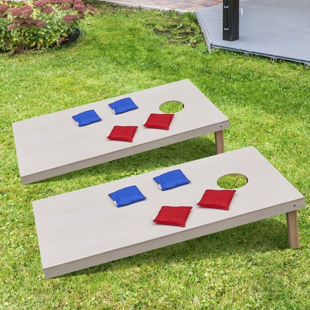 Wooden Cornhole Boards Set 4 x 2'', Portable Outdoor Yard Cornhole Game with 2 Wooden Cornhole Boards 8 Corn Hole Toss Bags and Bean Bags for Kids Adu