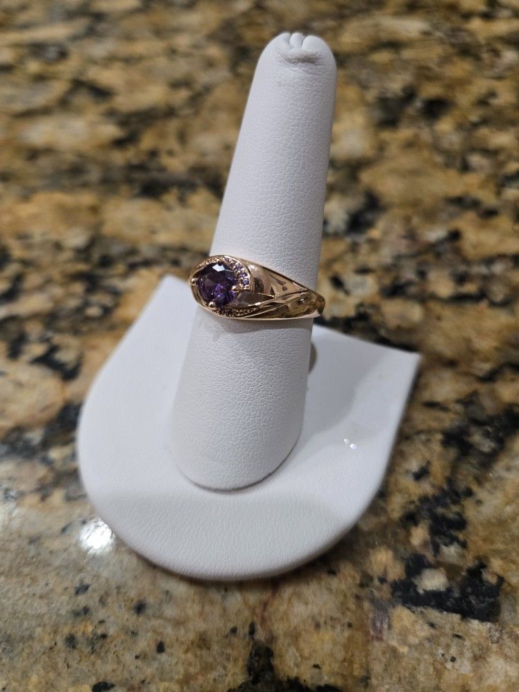 NEW 585 14 KT. rose gold with Natural Amethyst and Zircon 2.9 gr ring size : 9