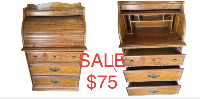 Antique small roll top secretary desk & dresser : 20 1/2 deep x 28W x 45 1/2H. 