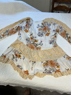 M American Eagle Long Sleeve Print Mix Tunic in Cream/Orange