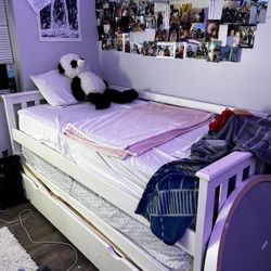 3 tier pull out twin beds, drawers, and vanity mirror