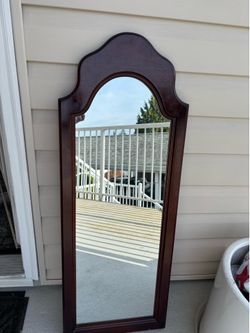 Vintage cherry wood mirror arched top