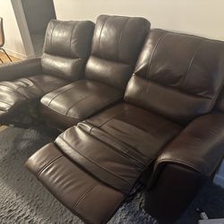 Dark Brown Leather Manual Reclining Sofa