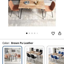 Rectangular Dining Table Set for 4 with PU Leather Chairs - Modern Kitchen Table and Chairs Set for Small Spaces - Brown