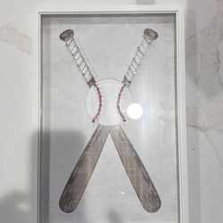 Framed in glass wall art baseball