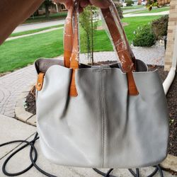 Leather Grey Crossbody Med Tote, New