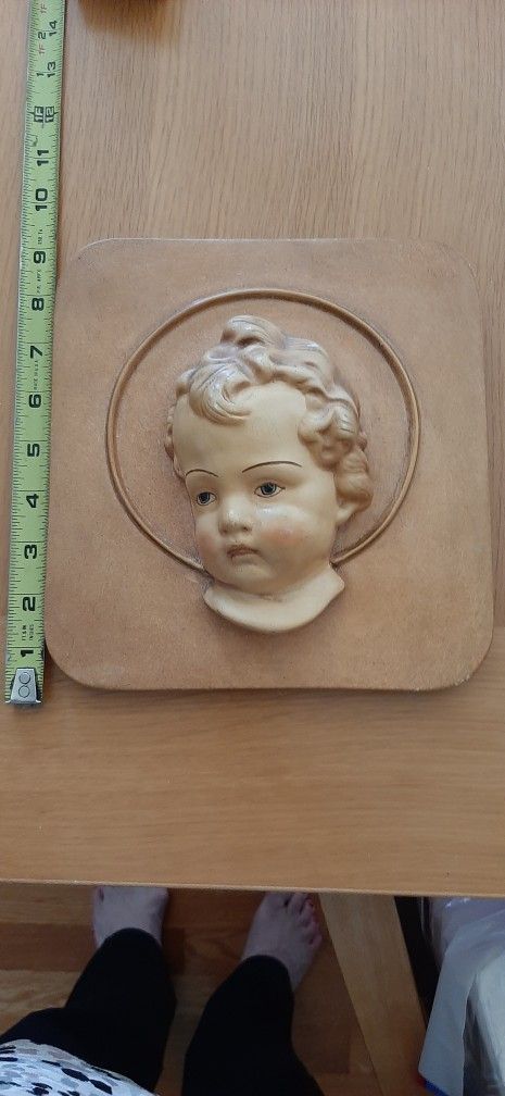 Cherub Angel Face Wall Plaque Antique. -Plaster.