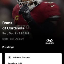 2 Tickets and parking:  Cardinals Vs. Rams Tickets 12/7- Front Row, Aisle, Ring Of Honor 