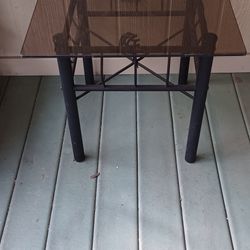 Small Smoked Glass And Black Metal Table