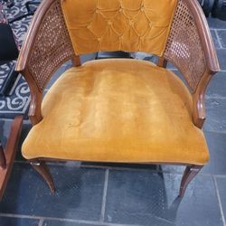 Vintage Yellow Barrel Cane Chair