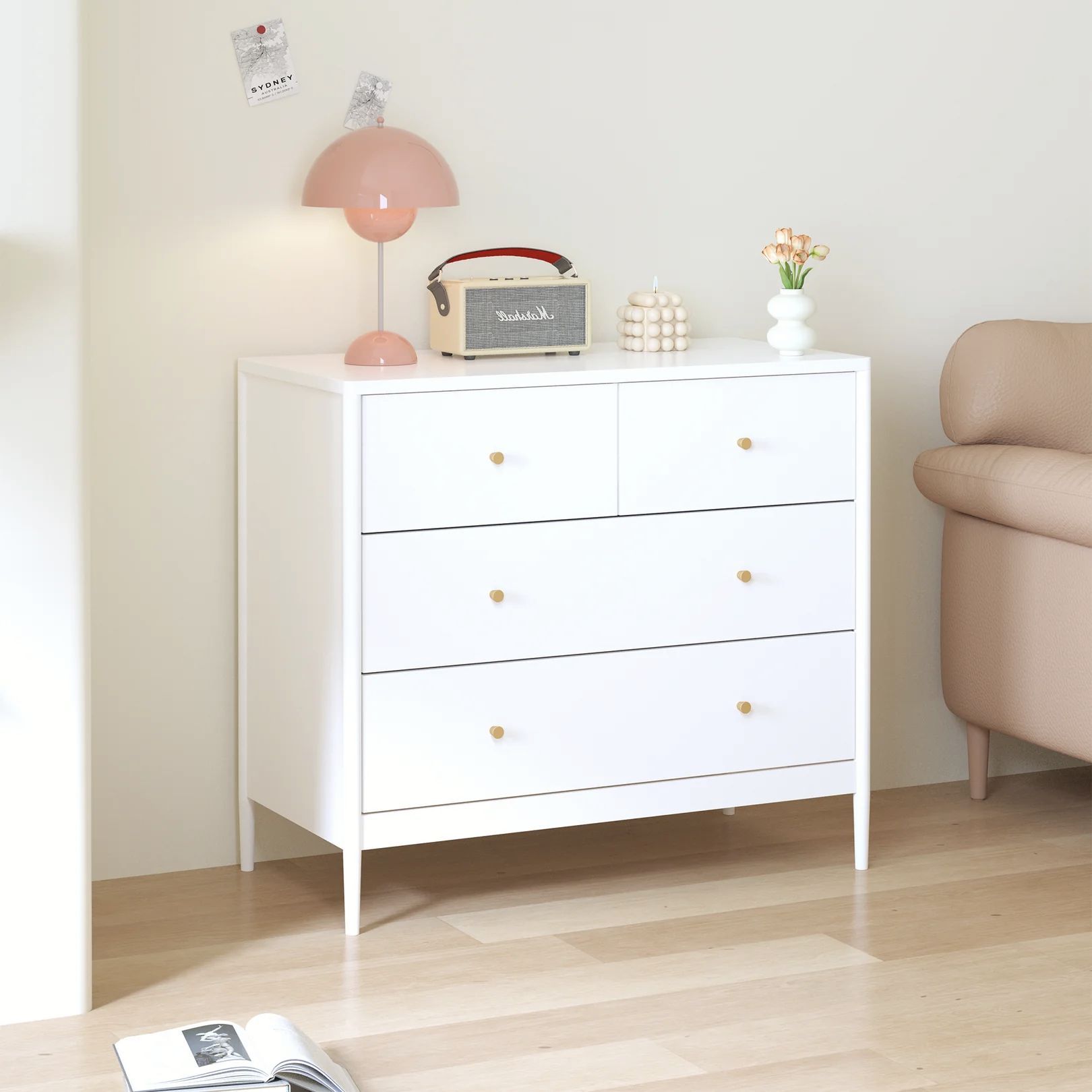 Homy Casa · White 4-Drawer Kids Dresser · Modern Nursery Storage Cabinet