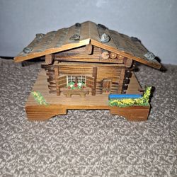 Vintage Swiss Alpine Chalet Wooden Jewelry Music Box