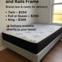 Queen Mattress • Box Spring • Bed Frame (Rails)  📦  🚚 Same Day Delivery
