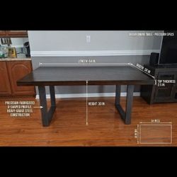 Urban Industrial Dining Table – Dark Wood + Steel Base