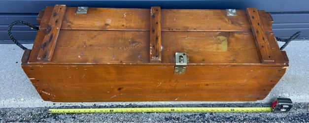 Vintage Wood Carpenters Tool Chest Trunk Military Footlocker 42” x 13” x 13”