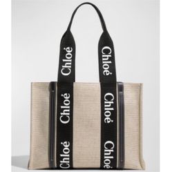 Authentic Chloe Medium Tote Bag in Black/ Linen