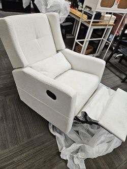 White Boucle Recliner Chair with Footrest