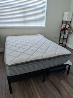 Full mattress + metal bed frame + mattress protector