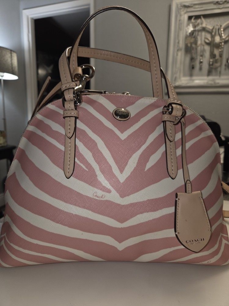Coach Peyton Zebra Pattern Domed Satchel