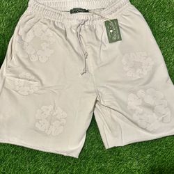 Denim Tears White Mono All Over Cotton Wreath Shorts – Designer Streetwear