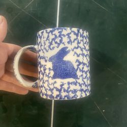 Vintage Gibson Bunny Rabbit Mug Cobalt Blue Spongeware Ceramic