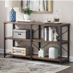 Industrial Rustic 3-Tier Console Table with Open Shelving