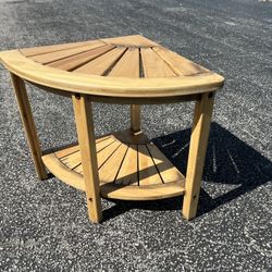 Wooden Indoor Outdoor Corner Two Tier Table Plant Stand! Has a little wobble not meant to hold a lot of weight 
