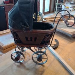 Antique Victorian Doll Pram Carriage 