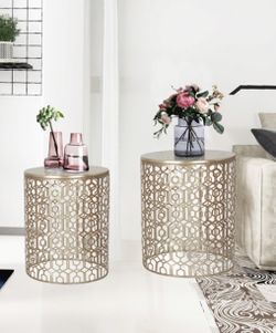 2 Gold Side Table End table Coffee Table set