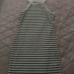 Womens Large Black White Striped Dress