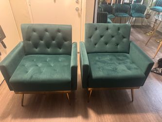 Set of 2 Modern Emerald Green Velvet Accent Chairs – Gold Legs