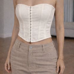 White Fox White Cropped Corset Top – Size Small