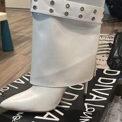 High heel white boots