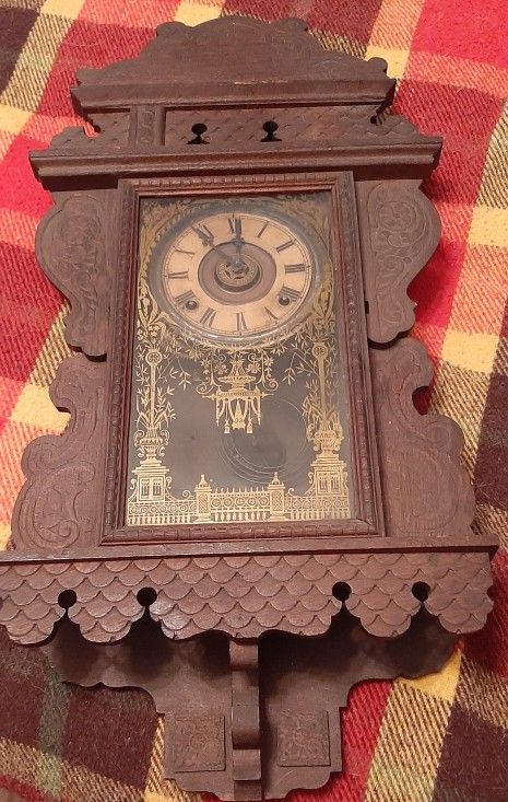 E. N. Welch Sessions Hanging Victorian  8-Day Wall Clock 28 1/2” Tall  X 14” W X 4" D