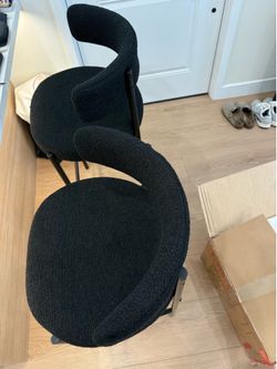 BRAND NEW 30" Bouclé Upholstered Bar Stool with Curved Back and Metal Frame