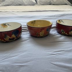 Rooster & Sunflower Ceramic Bowls - 3