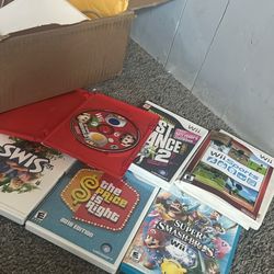Nintendo Wii Game With Two Controllers And 2 Adapters With Six Games