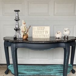 Nice Wide Tv Table Entry Table Sofa Table Grey Teal Dry Brush 