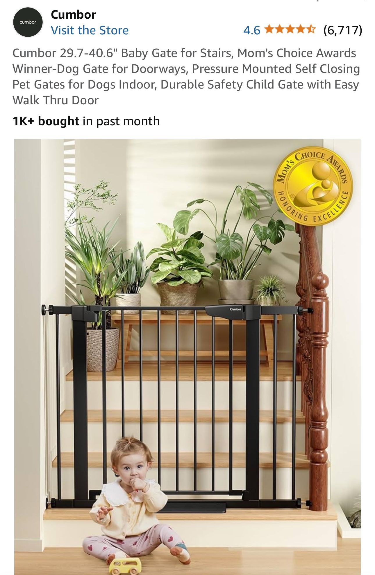 Cumbor 29.7-40.6" Baby Gate for Stairs