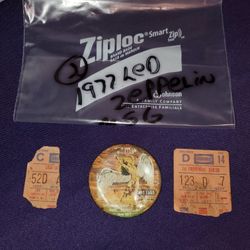 2 led Zeppelin Ticket Stubs (1977) & Pin