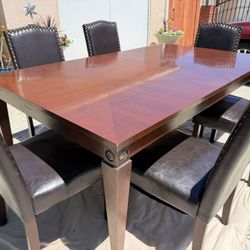 Dining Table And Chairs Set, Mid Century Modern Dining Room Chairs with Nailhead Trim and Wood Legs