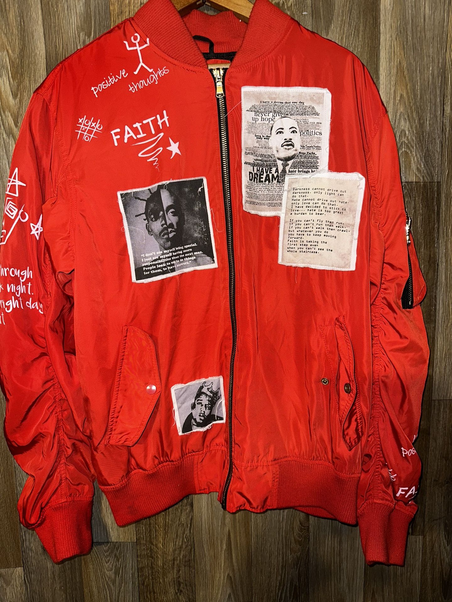 Peace Unltd.NY Patched Bomber Flight Jacket Marthin Luther King Unisex