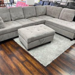 New Light Gray Sectional Chenille Couch Include Beautiful Big Ottoman 