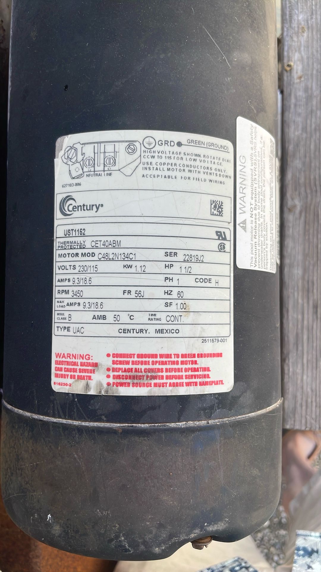 Curb Alert—Free Century Pool Pump Motor 1.5hp
