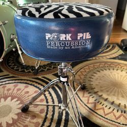 Pork Pie Round Drum Throne - Blue Sparkle w/ Zebra Top