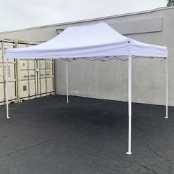 (Brand New) $130 Heavy-Duty 10x15 ft Popup Canopy Tent Instant Shade with Carry Bag, White/Blue 